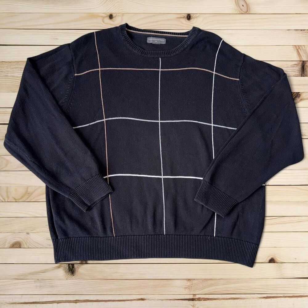 Saddlebred Windowpane Knit Sweater Minimalist Grid Sweater